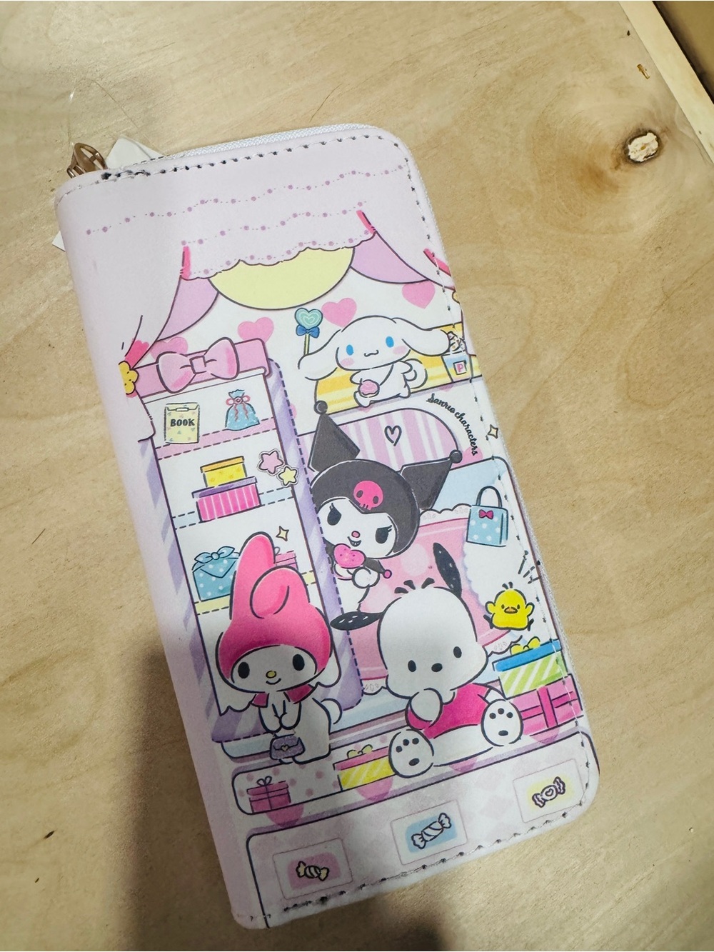 Sanrio Pastel Pink Character Zip Wallet with Cinnamoroll & Friends